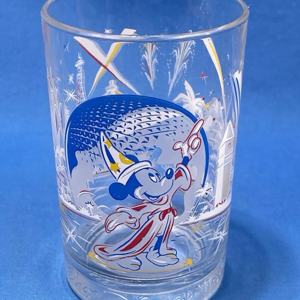McDonalds World 25th Anniversary Epcot ‎ Mickey Mouse Glass Blue and Red Accents